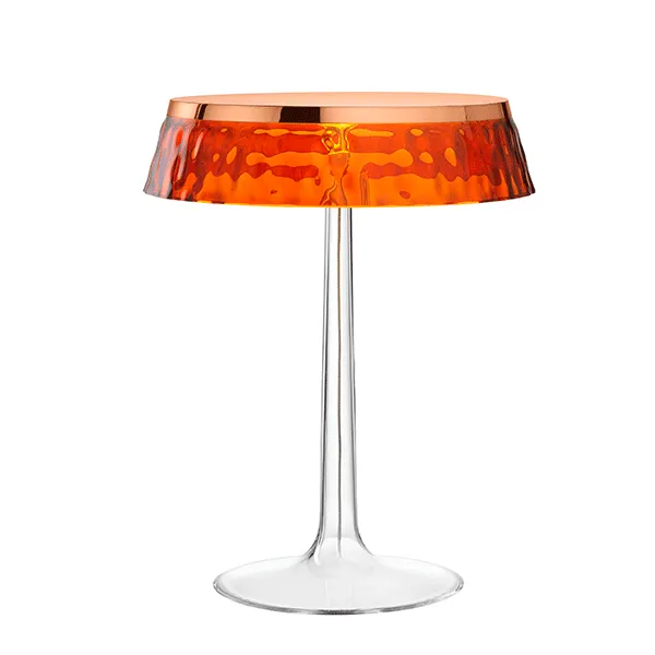Flos Bon Jour Tischlampe Kupferrahmen und Bernsteinfarbener Schirm