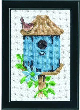 Permin Stickset Vogelhäuser Blau 9x14cm