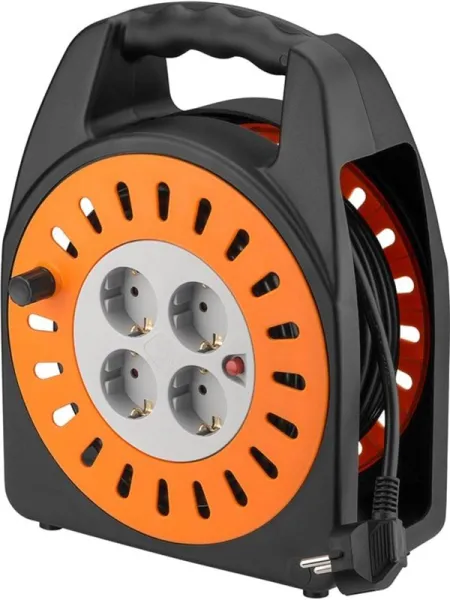 Pro Kabeltrommel 25 m orange-schwarz - mit 4 Schutzsteckdosen