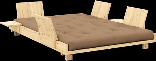 Karup Design Social Schlafsofa mit 4 Rückenlehnen, Beistelltischen & Matratze 140x200 Mocca/Klarlackiert